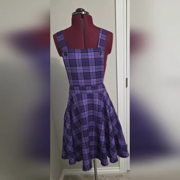 Purple Plaid Overalls Dress - Picture 1 of 2
